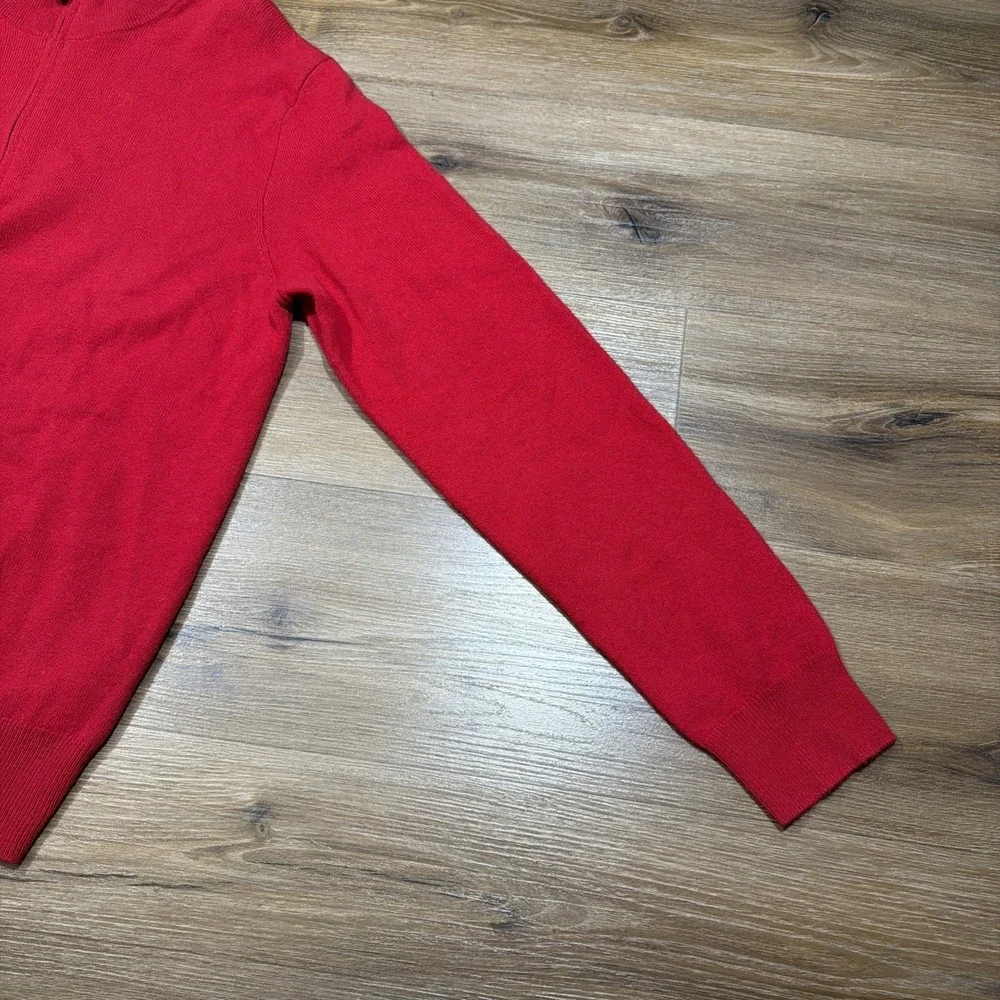 Polo Ralph Lauren Men's LARGE 100% Merino‎ Wool Red Quarter 1/4 Zip Knit Sweater